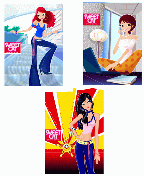 3款矢量图三八节可爱美女