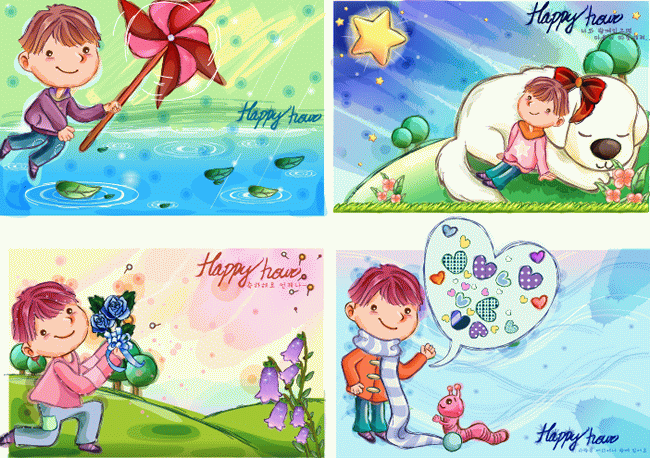 4款ai儿童节韩国插画矢量图