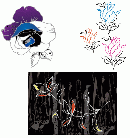 3款线描花朵矢量图