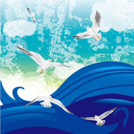 海浪海鸥背景矢量图下载