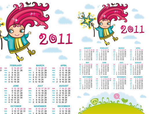 2011手绘卡通年历矢量图