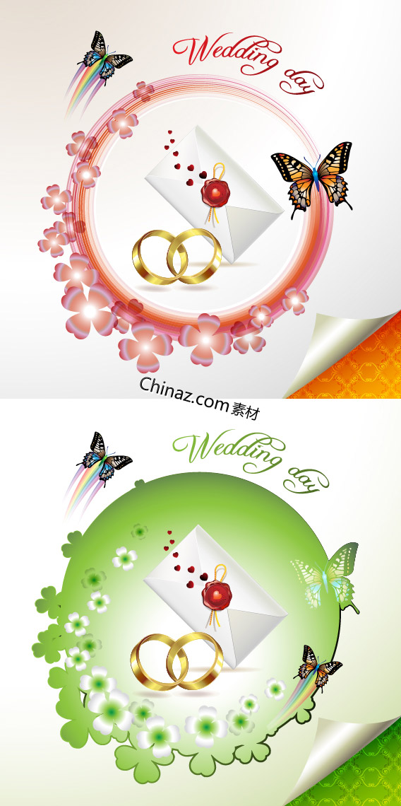蝴蝶装饰婚礼卡片矢量图下载