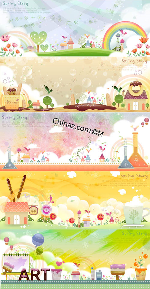 卡通风景画矢量图下载