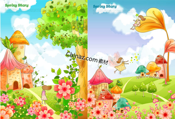 可爱卡通风景矢量下载
