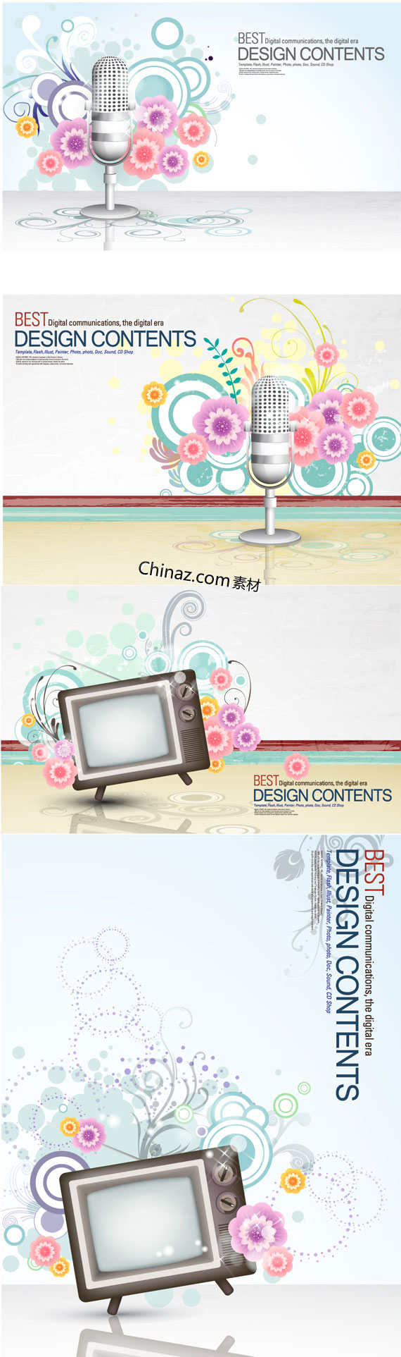 数字通信花卉花纹背景矢量图
