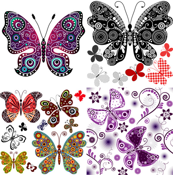 蝴蝶花纹插画矢量下载