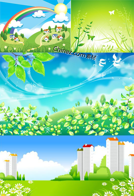 卡通春天风景矢量图