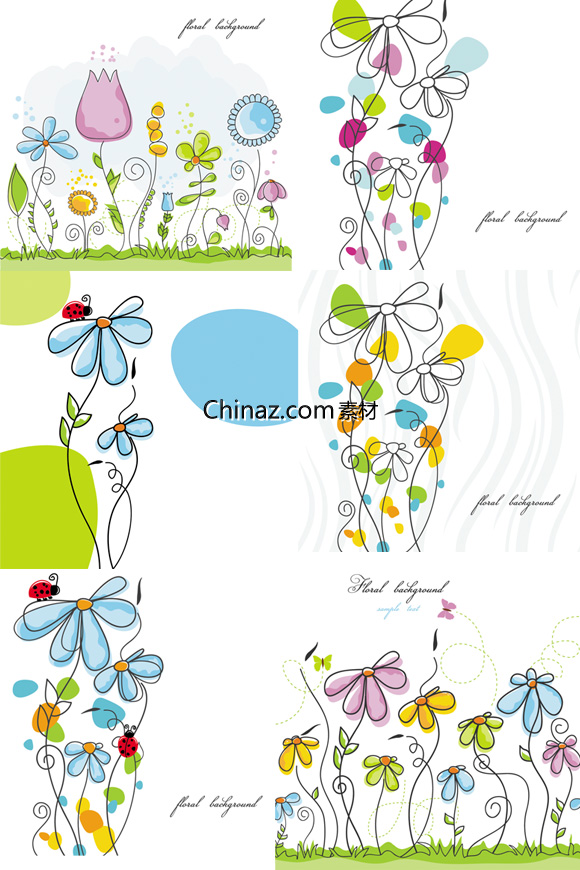 彩色鲜花插画矢量图
