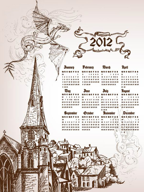 2012年手绘日历矢量图