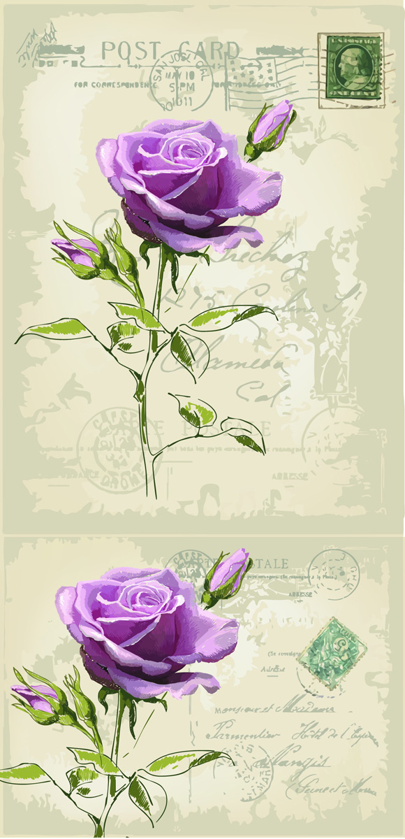 老式花纹明信片矢量素材