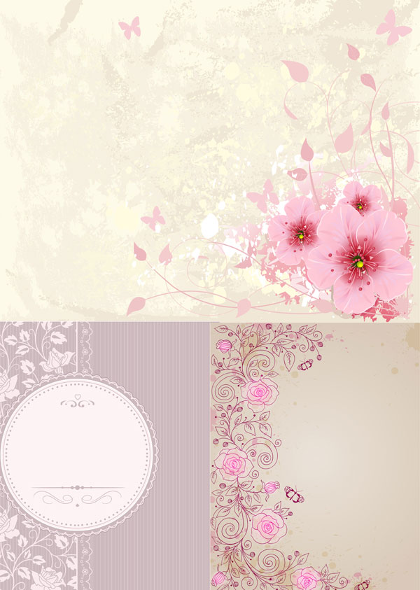 粉色淡雅花卉背景矢量图