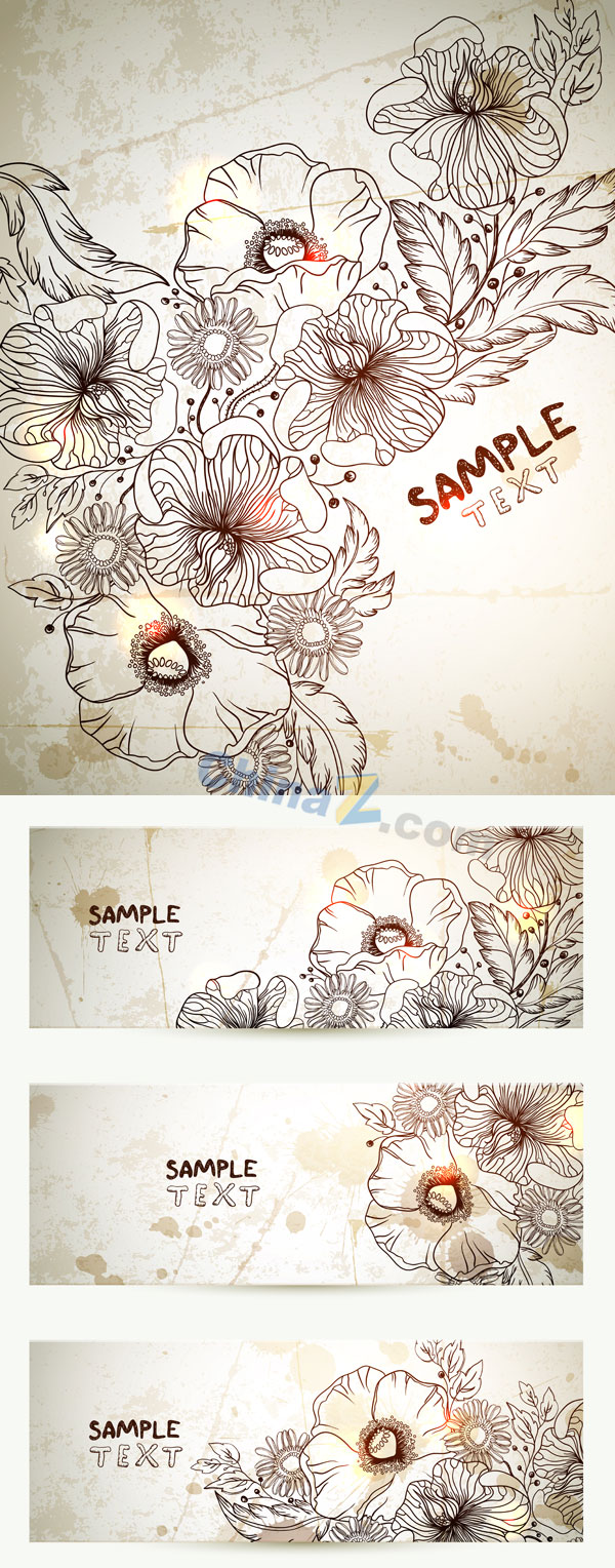 线描手绘花纹免费矢量素材