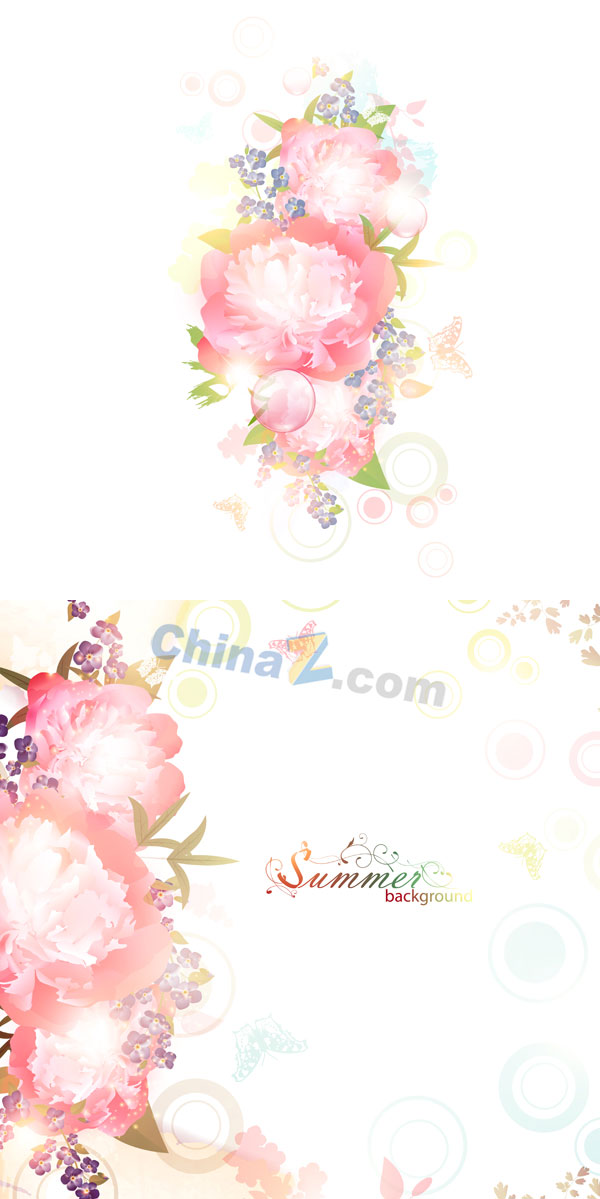 浪漫水彩花纹矢量图