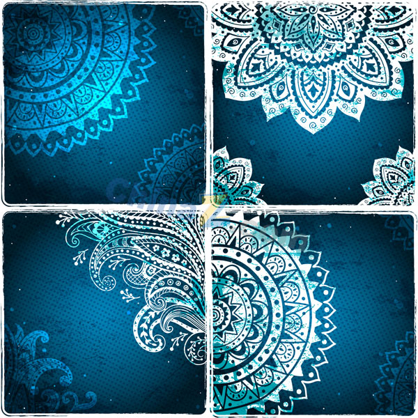 蓝色复古花纹背景矢量图
