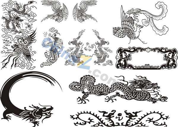 中国传统动物花纹矢量