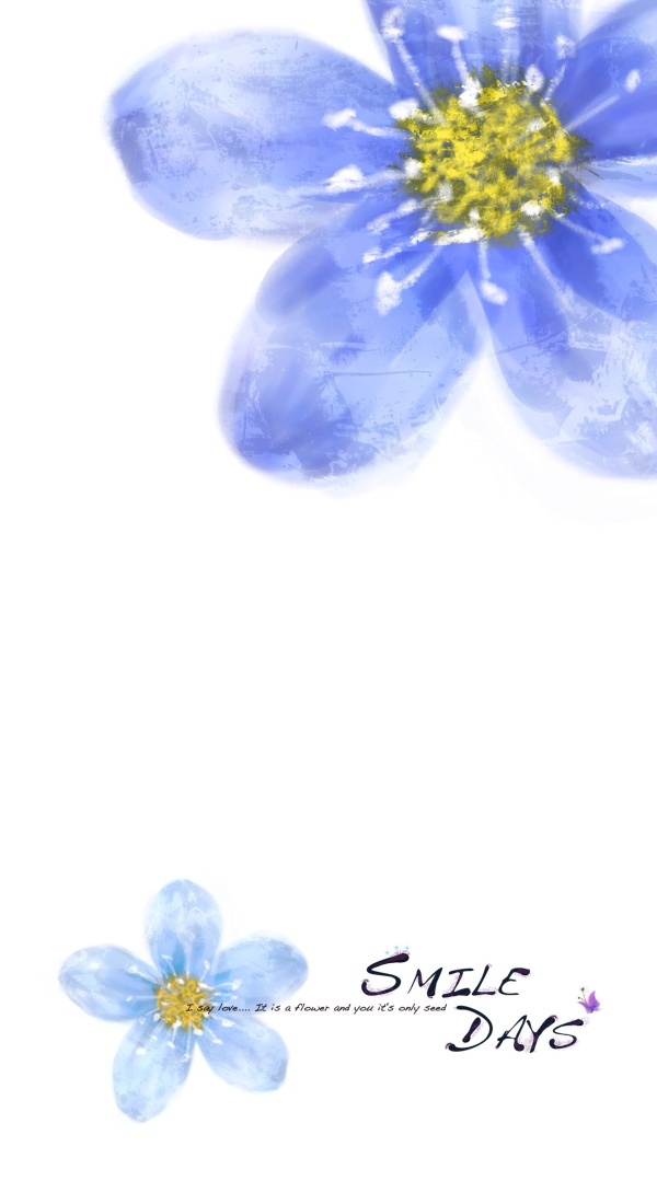 蓝色花朵水彩图案PSD素材