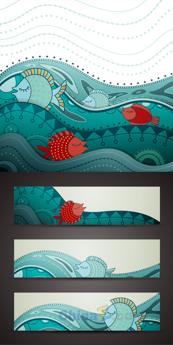 海洋主题横幅背景图矢量
