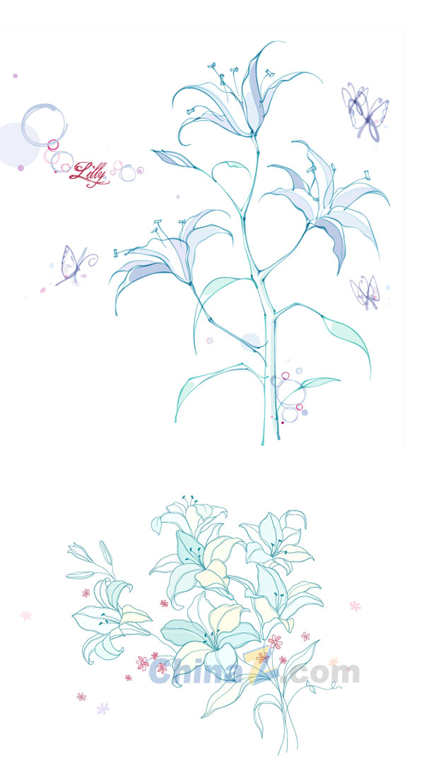 手绘百合矢量花卉素材