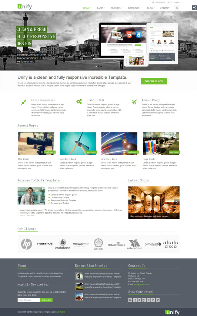 Unify绿色响应式html5模板
