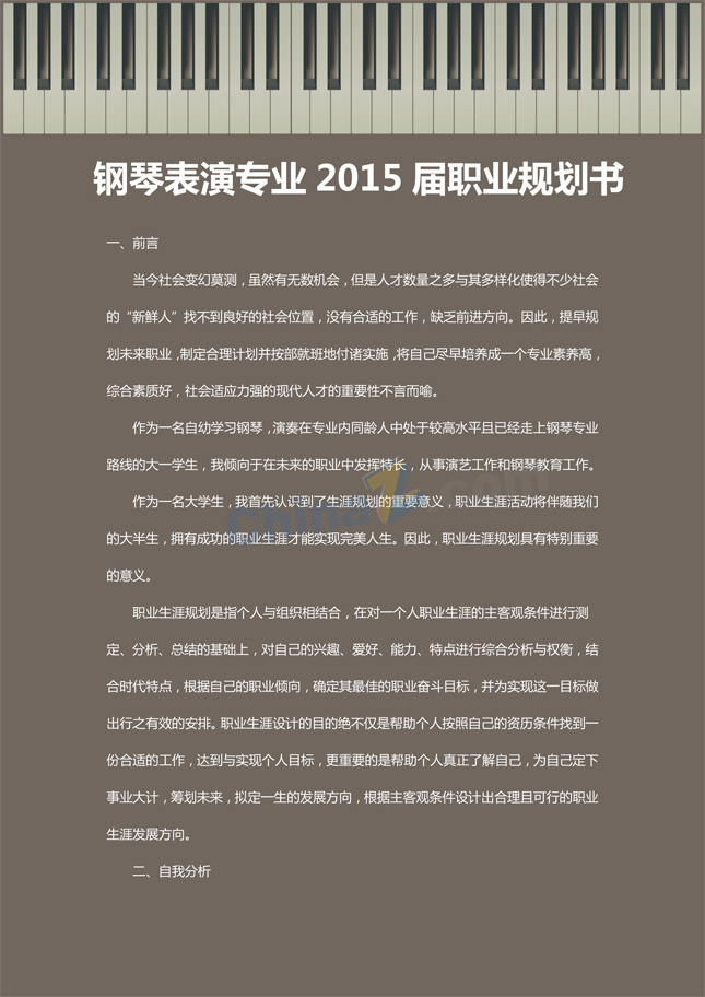 钢琴表演专业2015届职业规划书