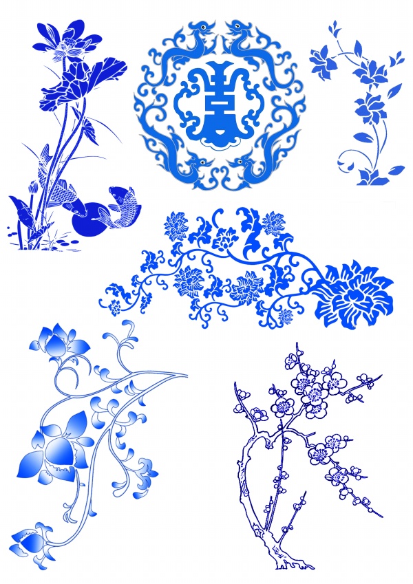 青花瓷花纹PSD素材