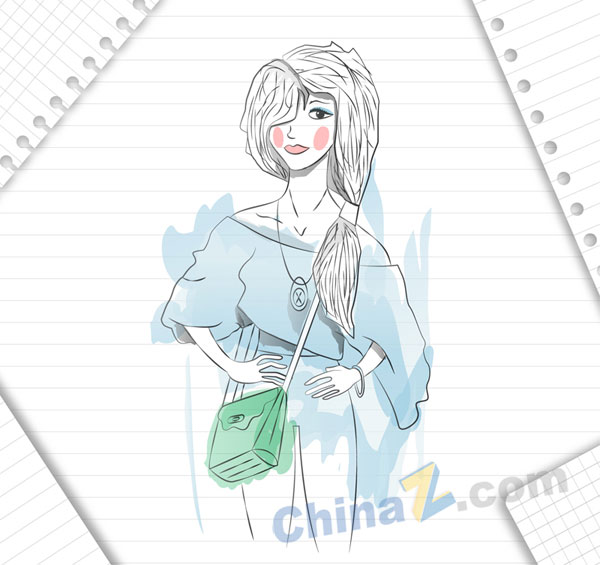 彩绘时尚女子矢量素材