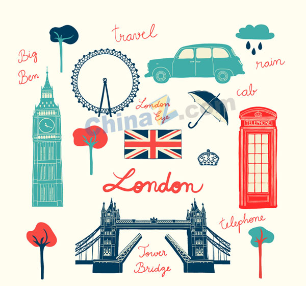 英国旅行元素矢量素材