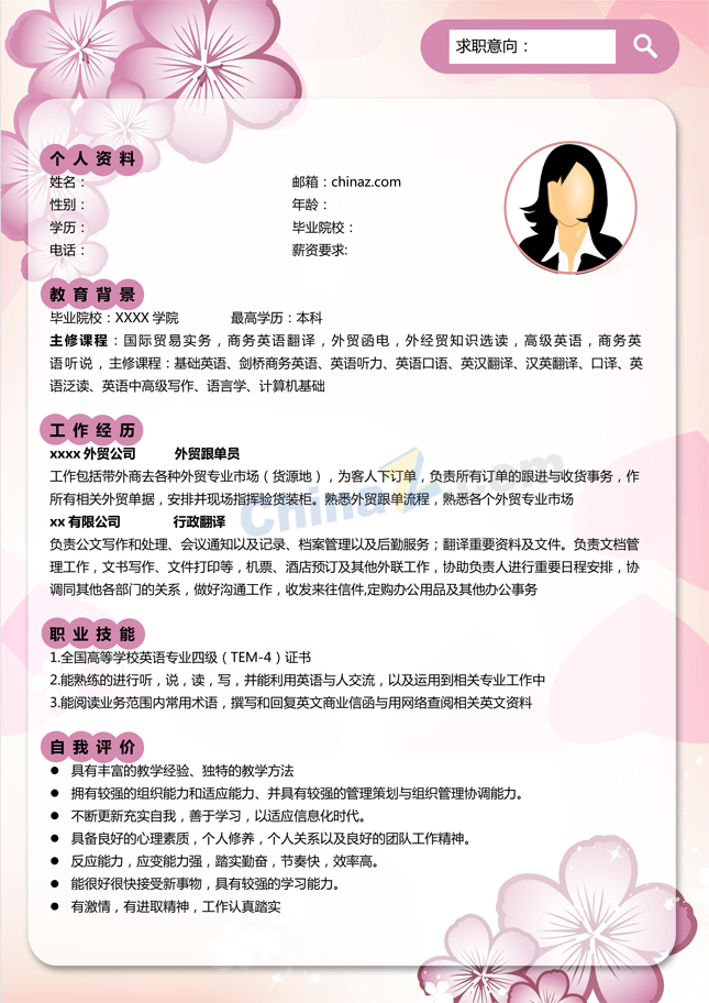电子版个人简历范文