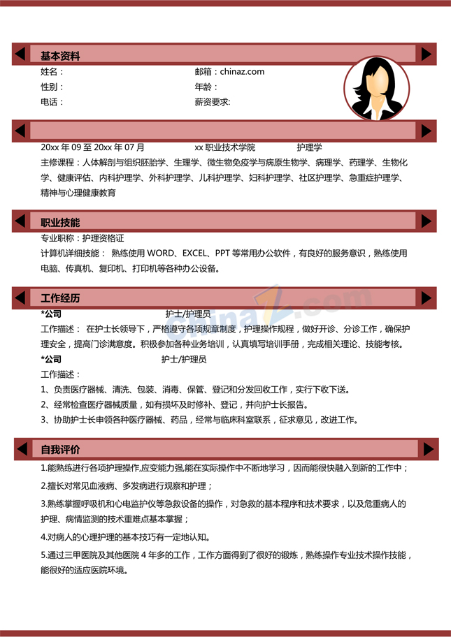 护理简历模板免费下载