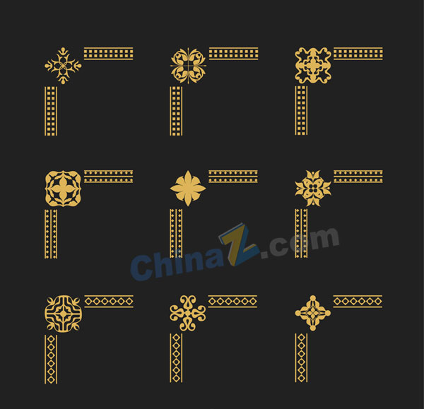 金色花型边角边框