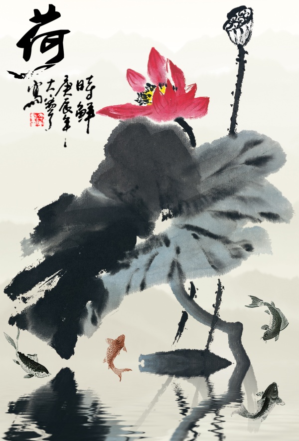 中国风荷花水墨画