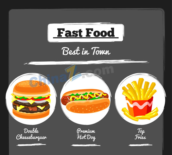 彩绘西式快餐食物
