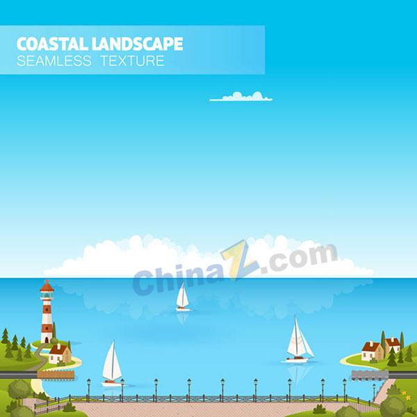 卡通海岸风景矢量素材