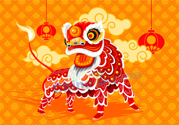 中国传统舞狮插画矢量图