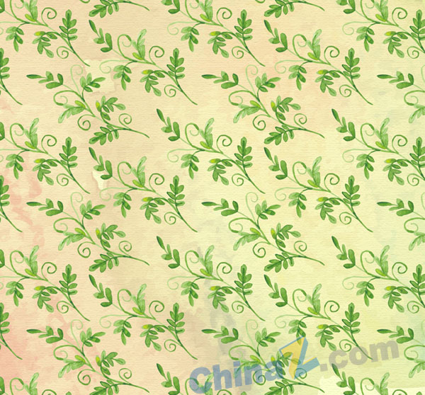 彩绘绿色叶子无缝背景矢量图