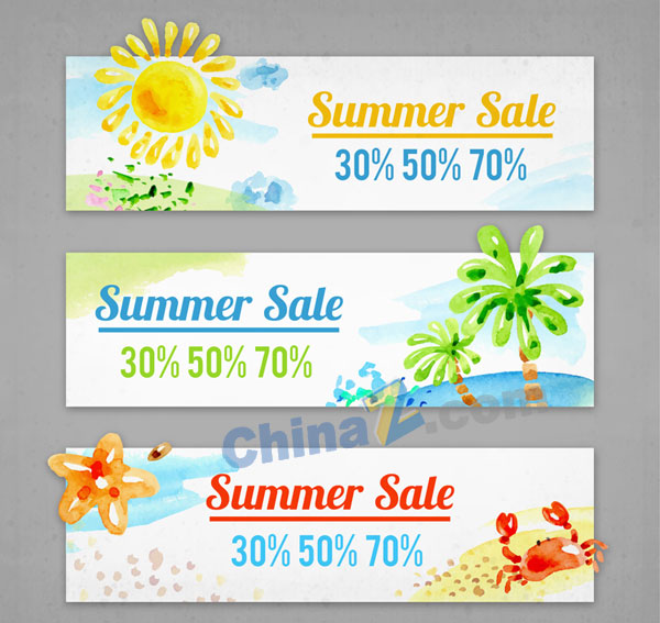 水彩绘夏季促销banner矢量图