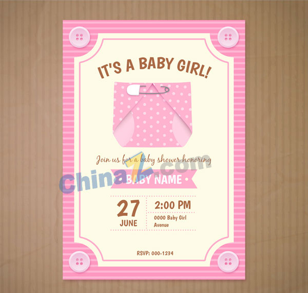 粉色迎婴派对邀请卡矢量图