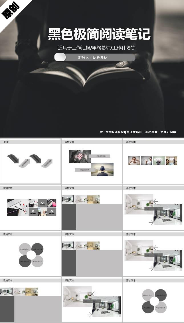 黑色极简阅读笔记ppt模板