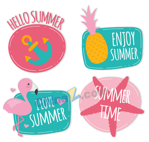 可爱夏季元素贴纸矢量图