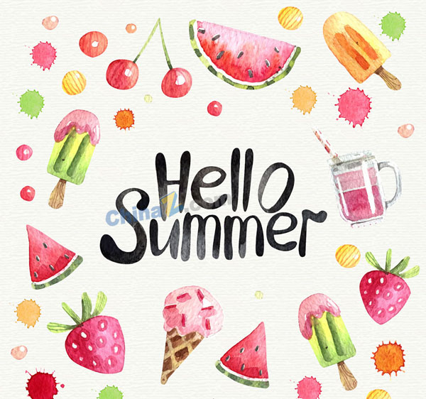 水彩绘夏季食物框架矢量素材