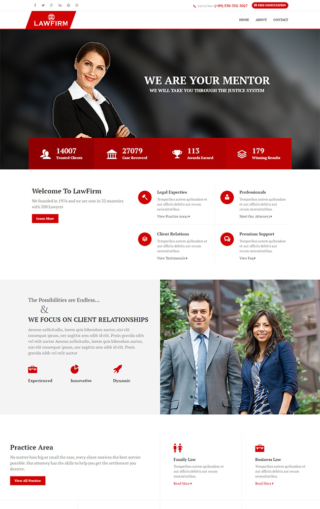 红色样式律师事务所网站模板