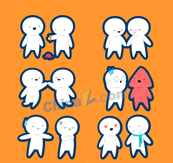 白色小人情侣设计矢量图