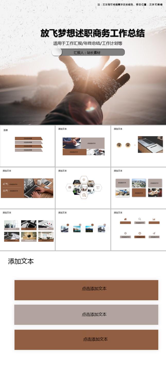 放飞梦想述职商务工作总结PPT模板