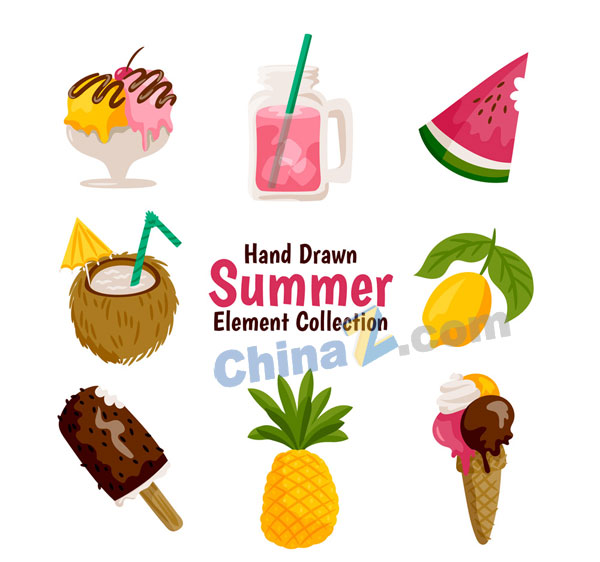 手绘夏季食物矢量素材