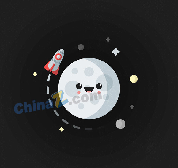 可爱月球和火箭矢量素材