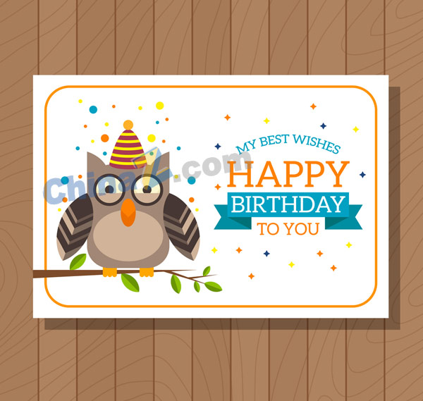 猫头鹰生日祝福卡矢量素材