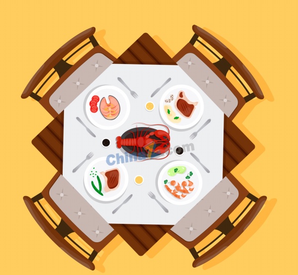 餐桌美味佳肴矢量素材