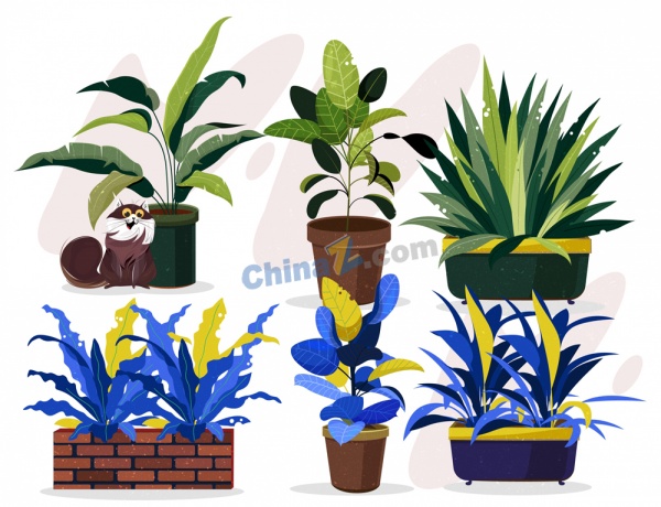 家居盆栽植物矢量素材