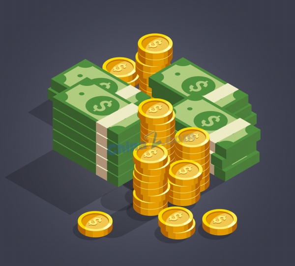 立体现金金币矢量素材