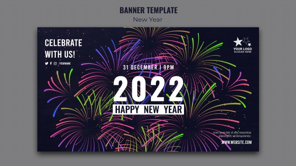庆祝新年横幅模板PSD